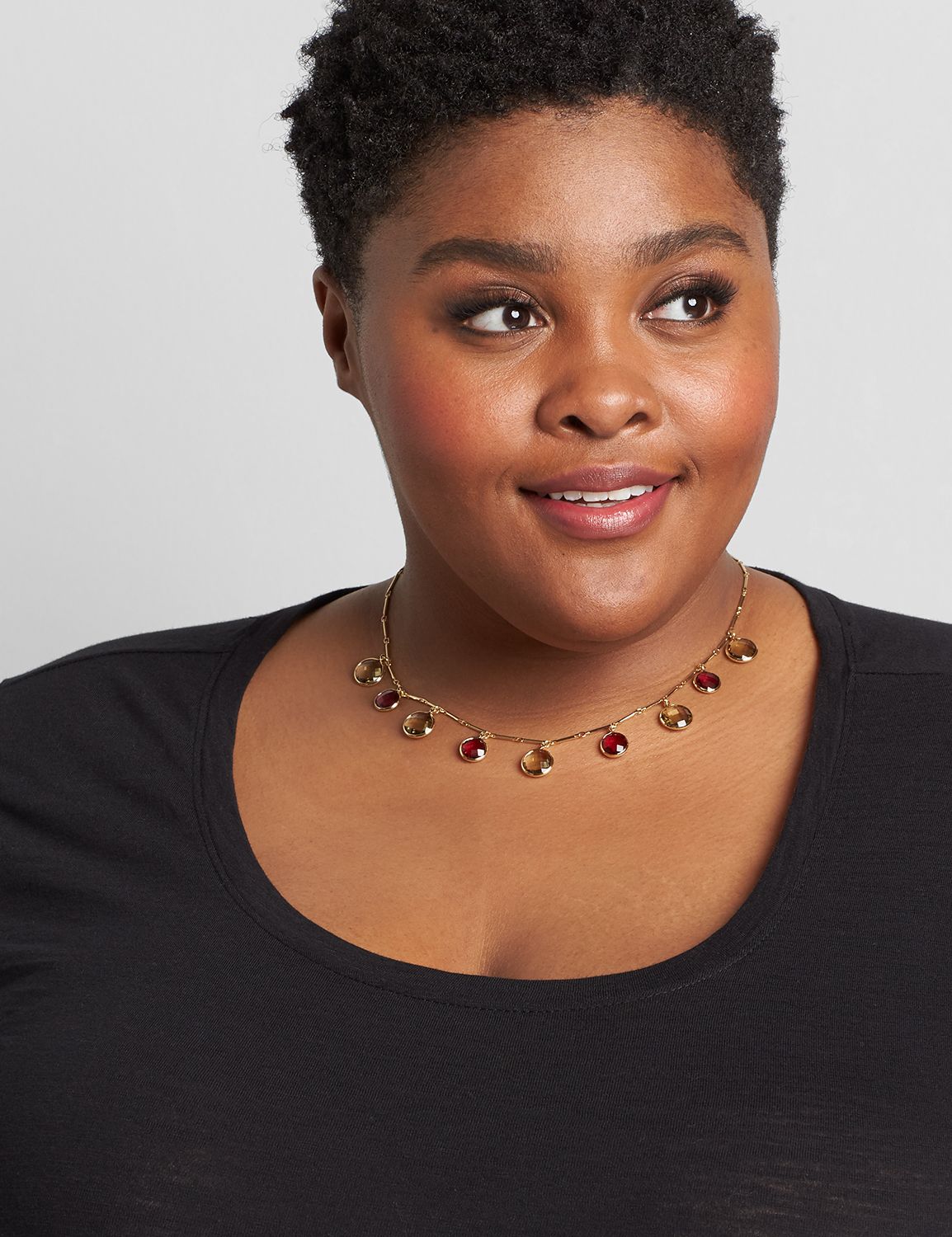 Drop Stone Chain Necklace - Fuchsia & Olive