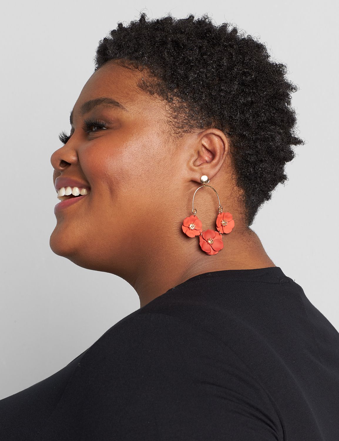 Triple-Flower Statement Earrings - Coral
