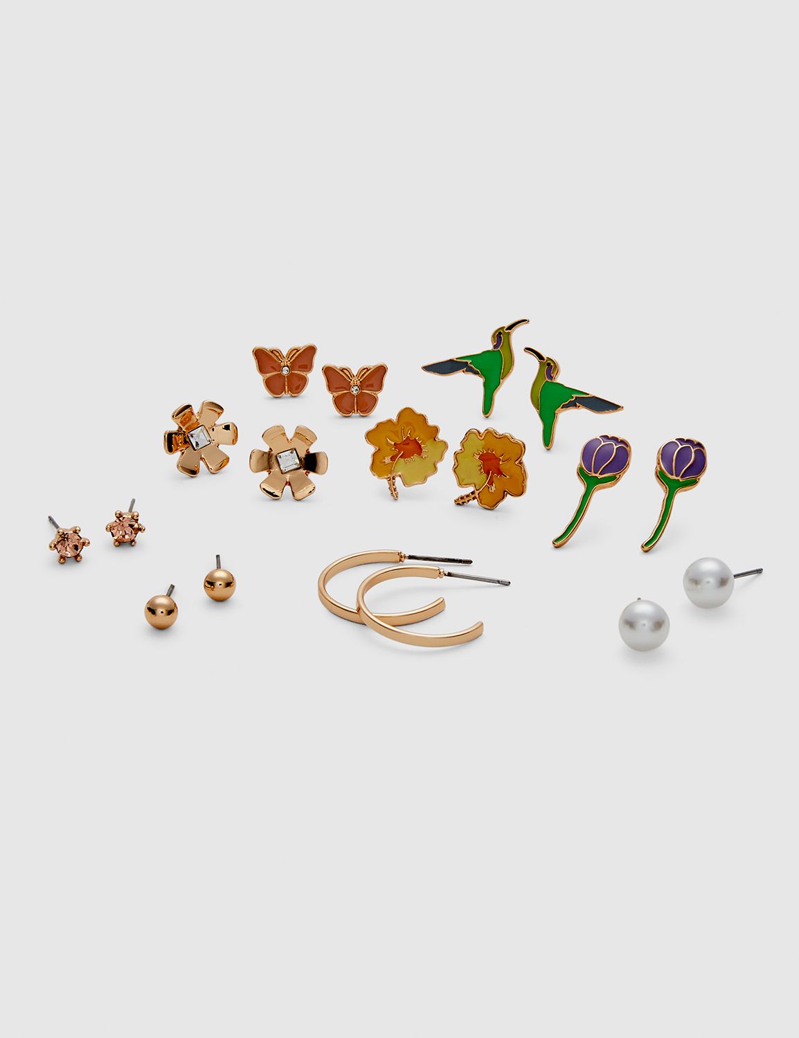 Flower Studs & Hoop Earrings - 9-Pack
