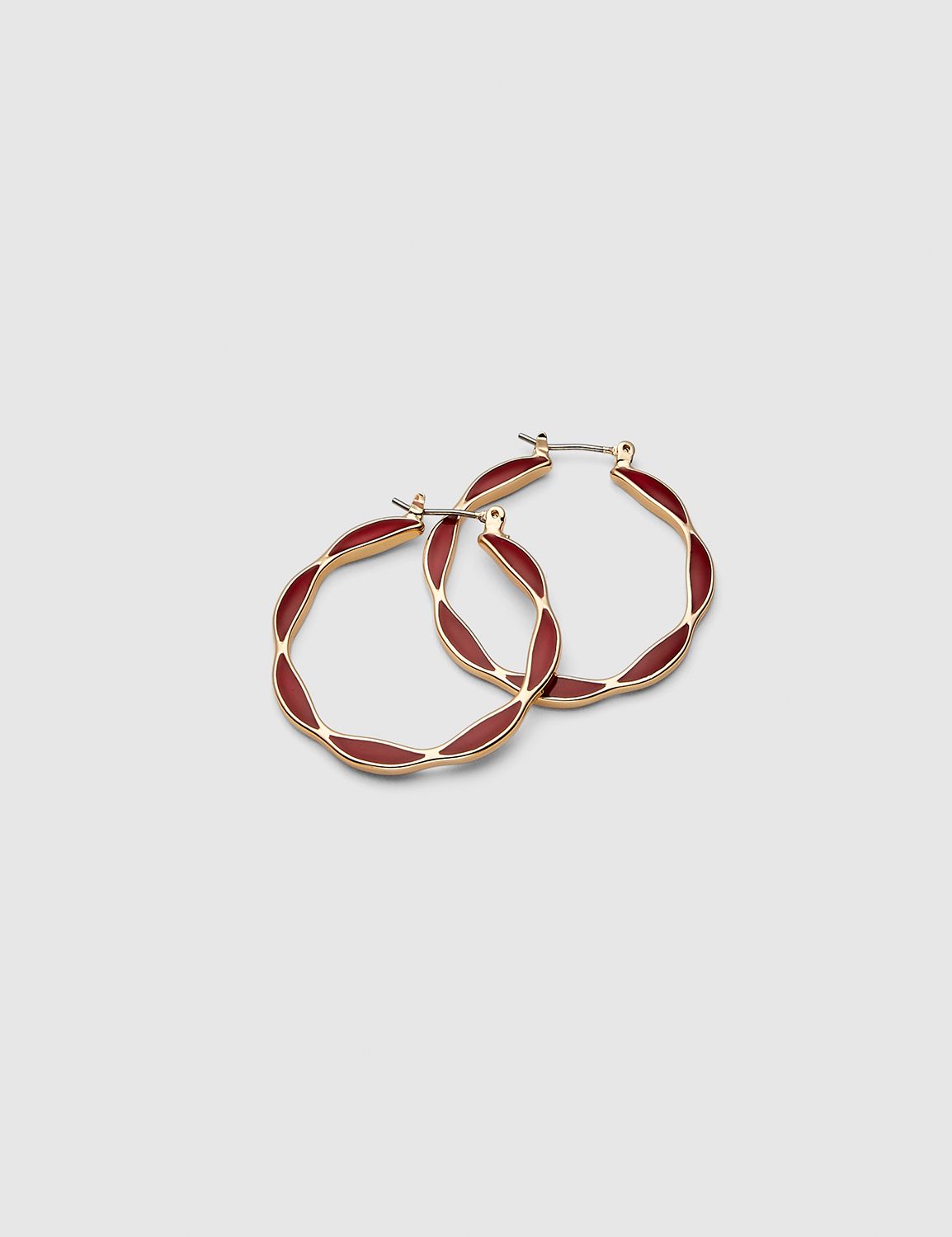 Enamel Scalloped-Edge Hoop Earrings - Red
