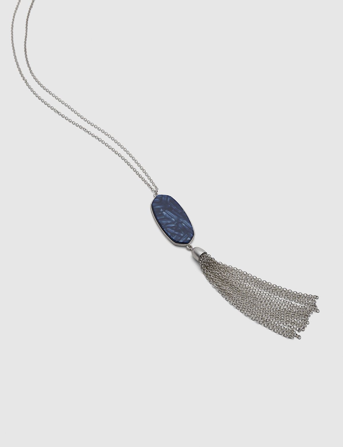 Geo Resin Pendant Tassel Necklace - Blue