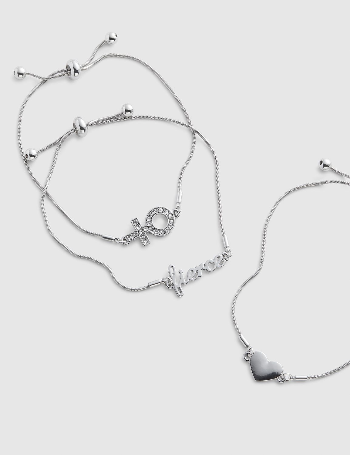 3-Row Heart & Boss Adjustable Bracelet Set