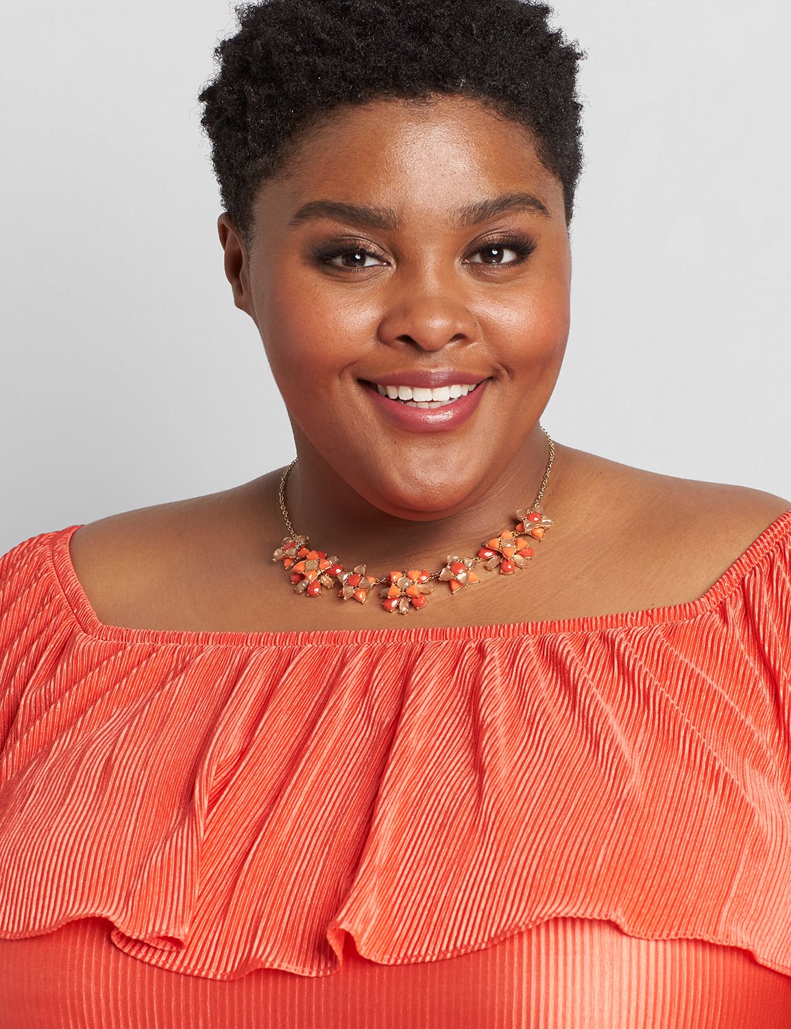 Floral Statement Necklace - Coral