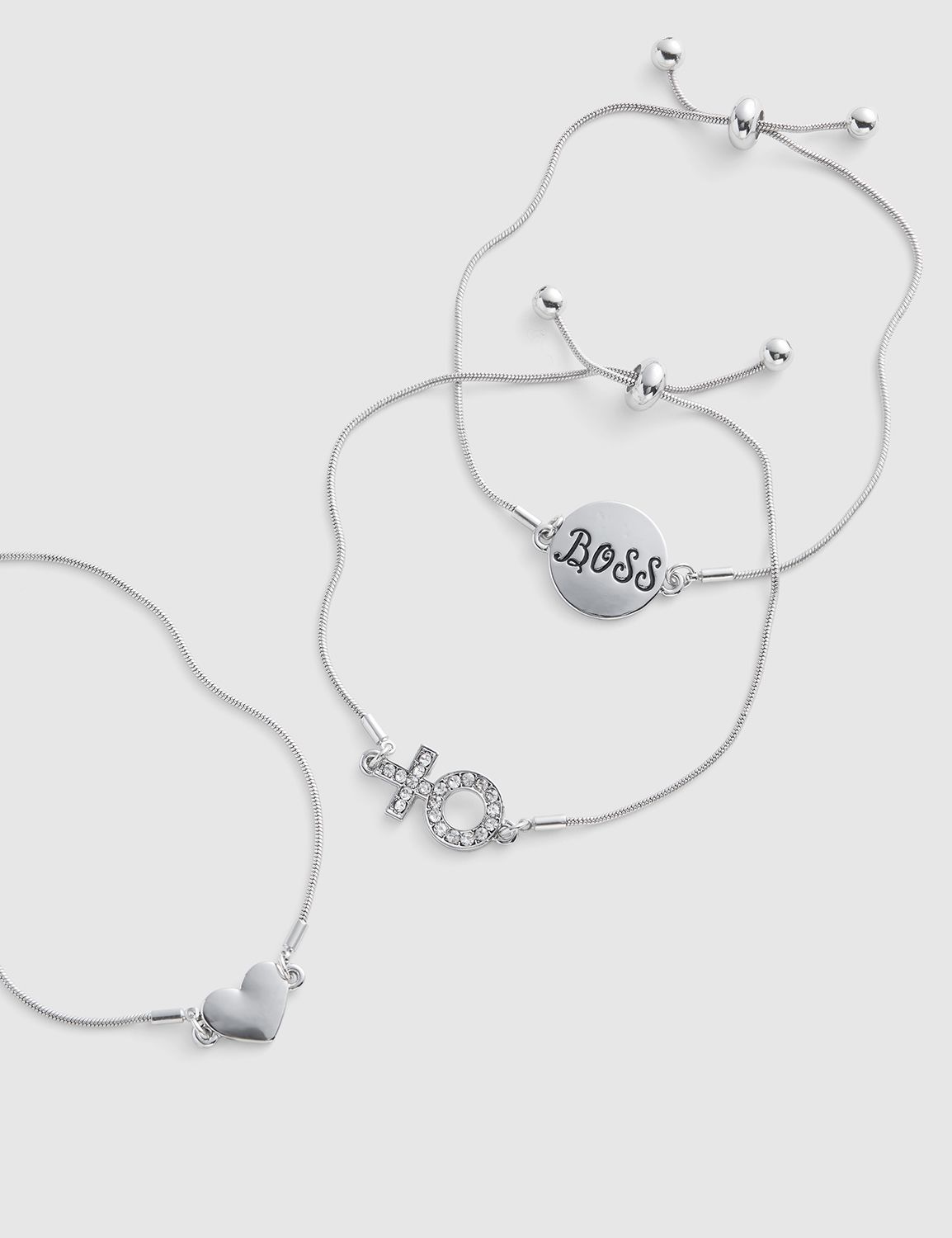 3-Row Heart & Boss Adjustable Bracelet Set