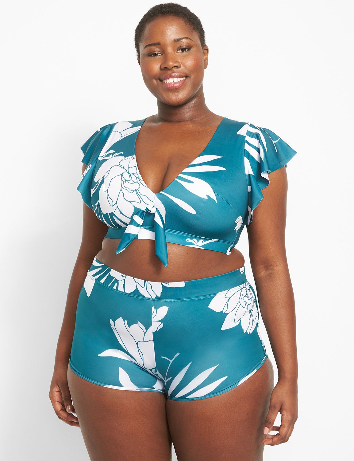 Lane Bryant Shimmer High-Neck Swim Tankini Top with Built-In No-Wire Bra