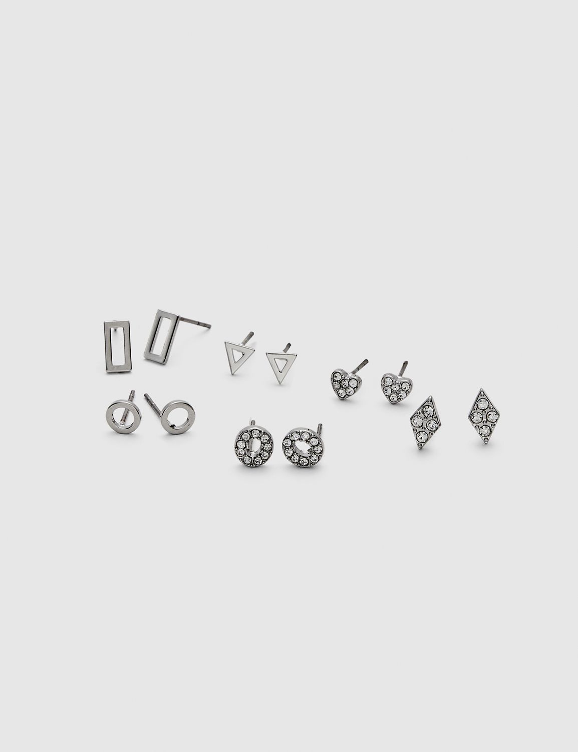 Pave-Embellished Stud Earrings - 6-Pack