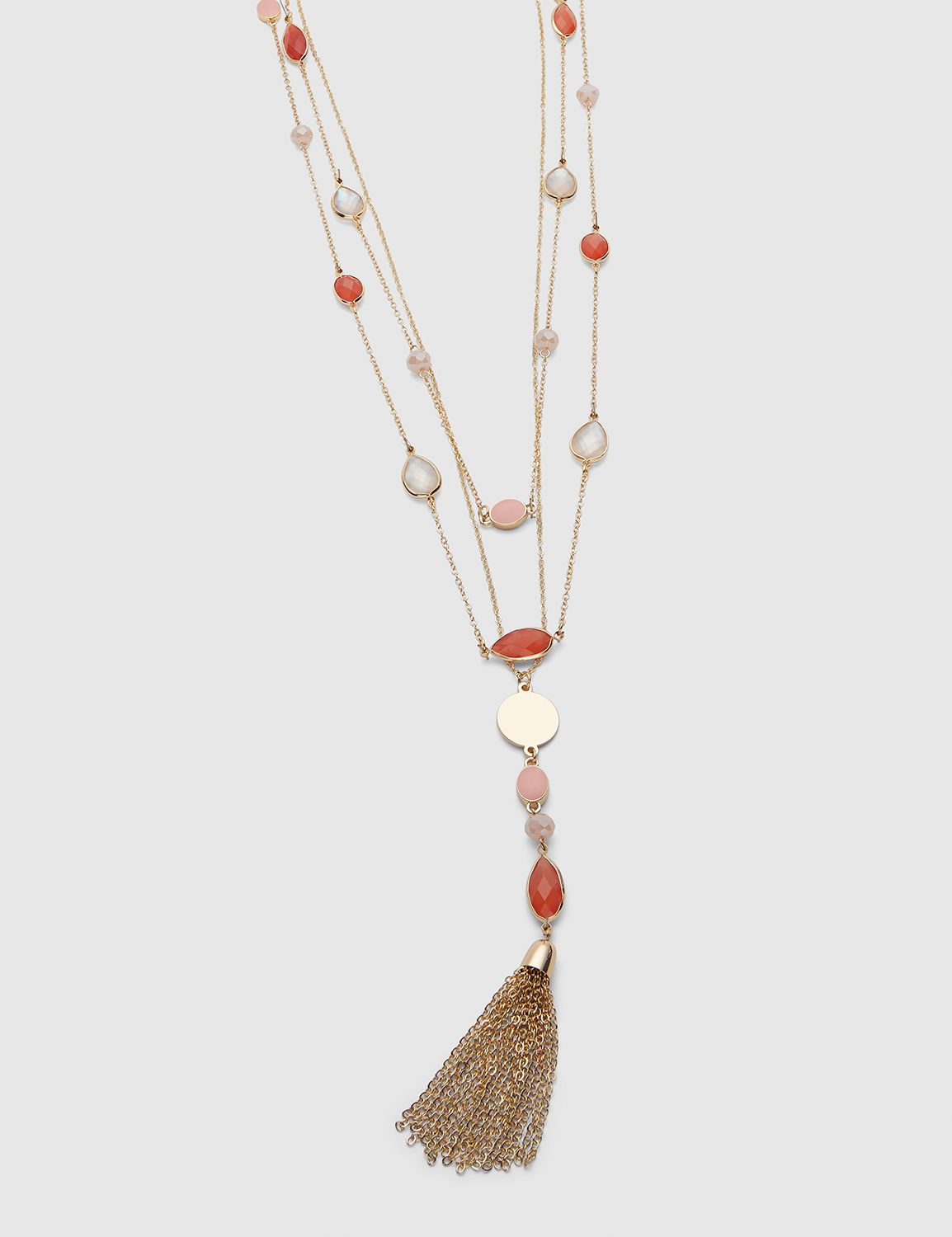 Convertible Multi-Layer Tassel Necklace - Coral
