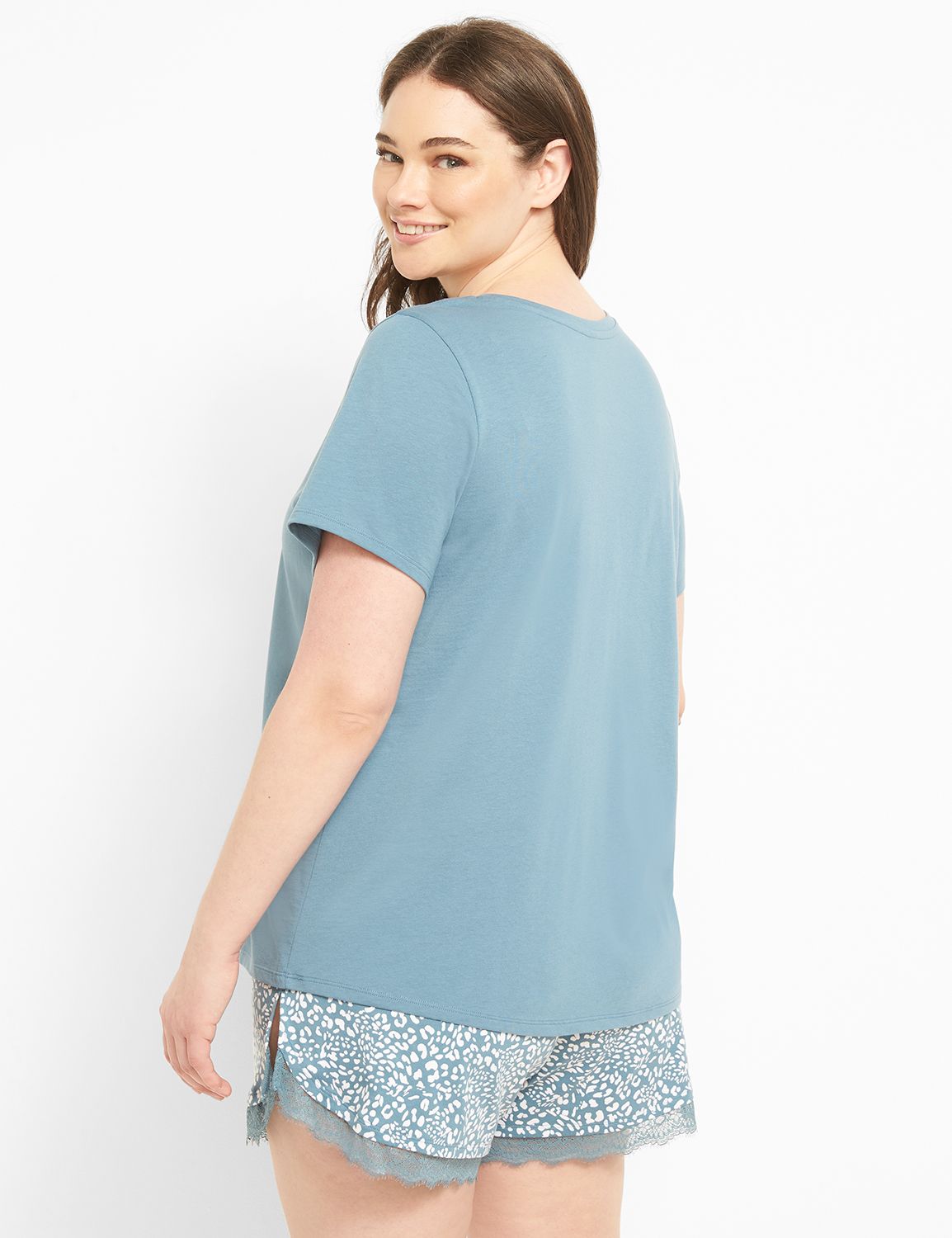 Top and Lace Trim Short PJ Set 1124 Product Image 2