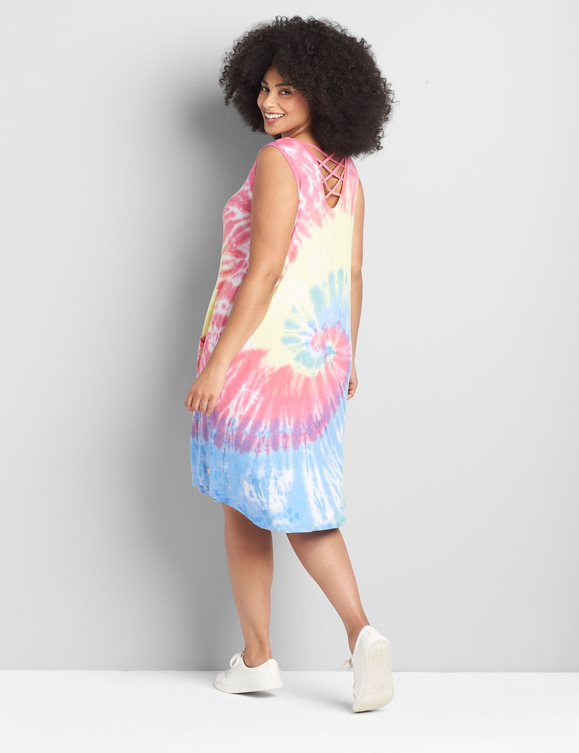 knee length dresses for ladies OMNES Pink Tie-Dye Midi Dress UK 8 main image 1