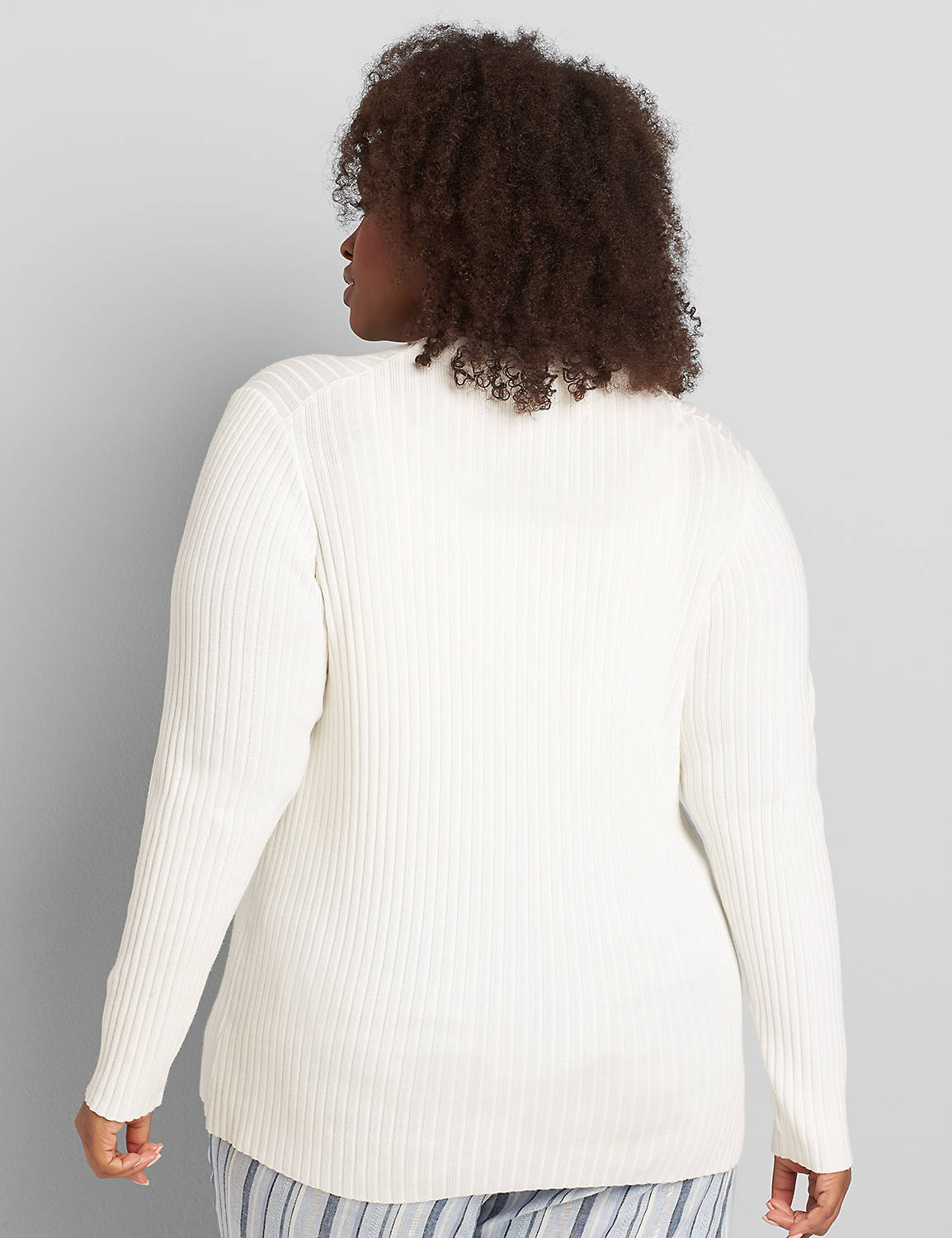 Long Sleeve VNeck Button Front Cardigan in Rib Stitch 1121476:Ascena White:18/20 Product Image 2