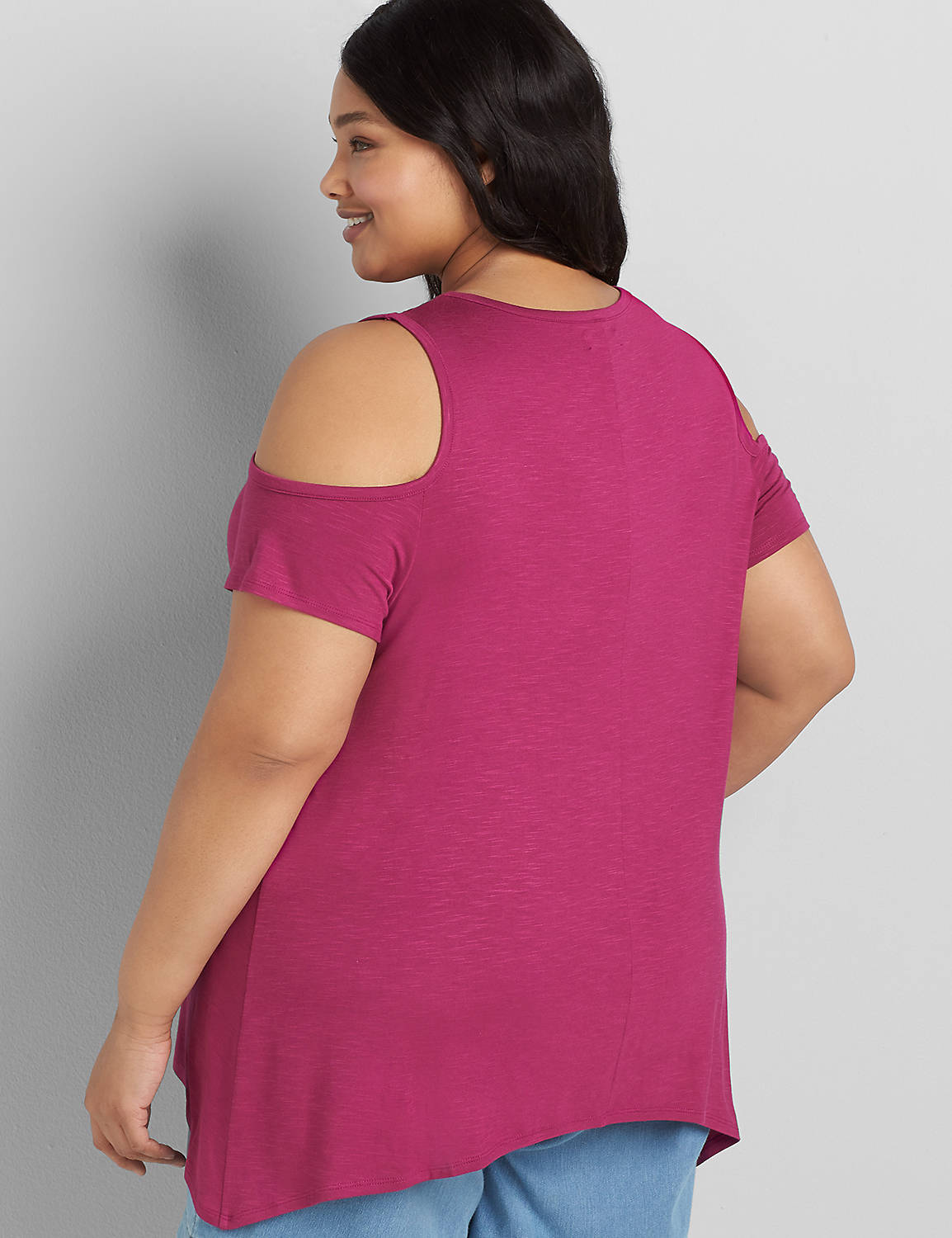 Cold-Shoulder Swing Tee with Perforated Neckline Product Image 2