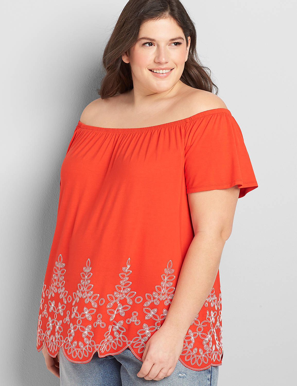 Off-The-Shoulder Swing Top With Printed Hem Product Image 1