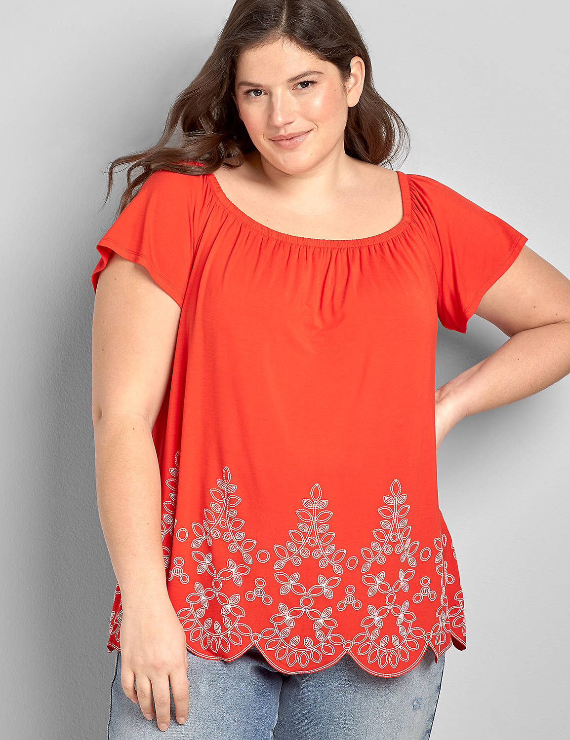 Off-The-Shoulder Swing Top With Printed Hem Product Image 4