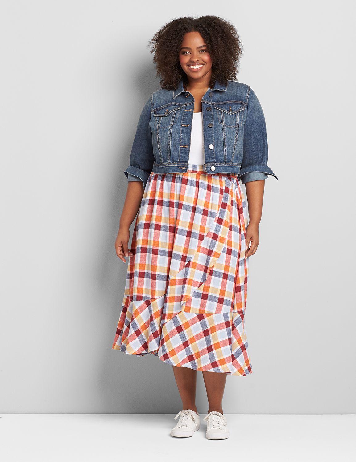 Faux Wrap Plaid Midi Skirt 1120035 LBU21111 SoireePlaid C3 18 20