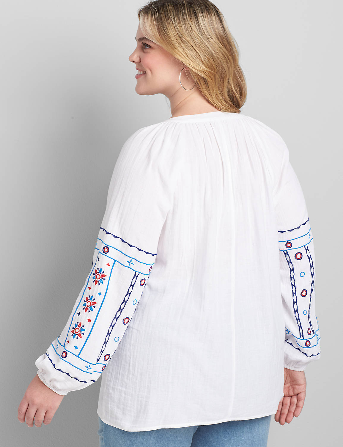 Notch-Neck Embroidered Peasant Top Product Image 2