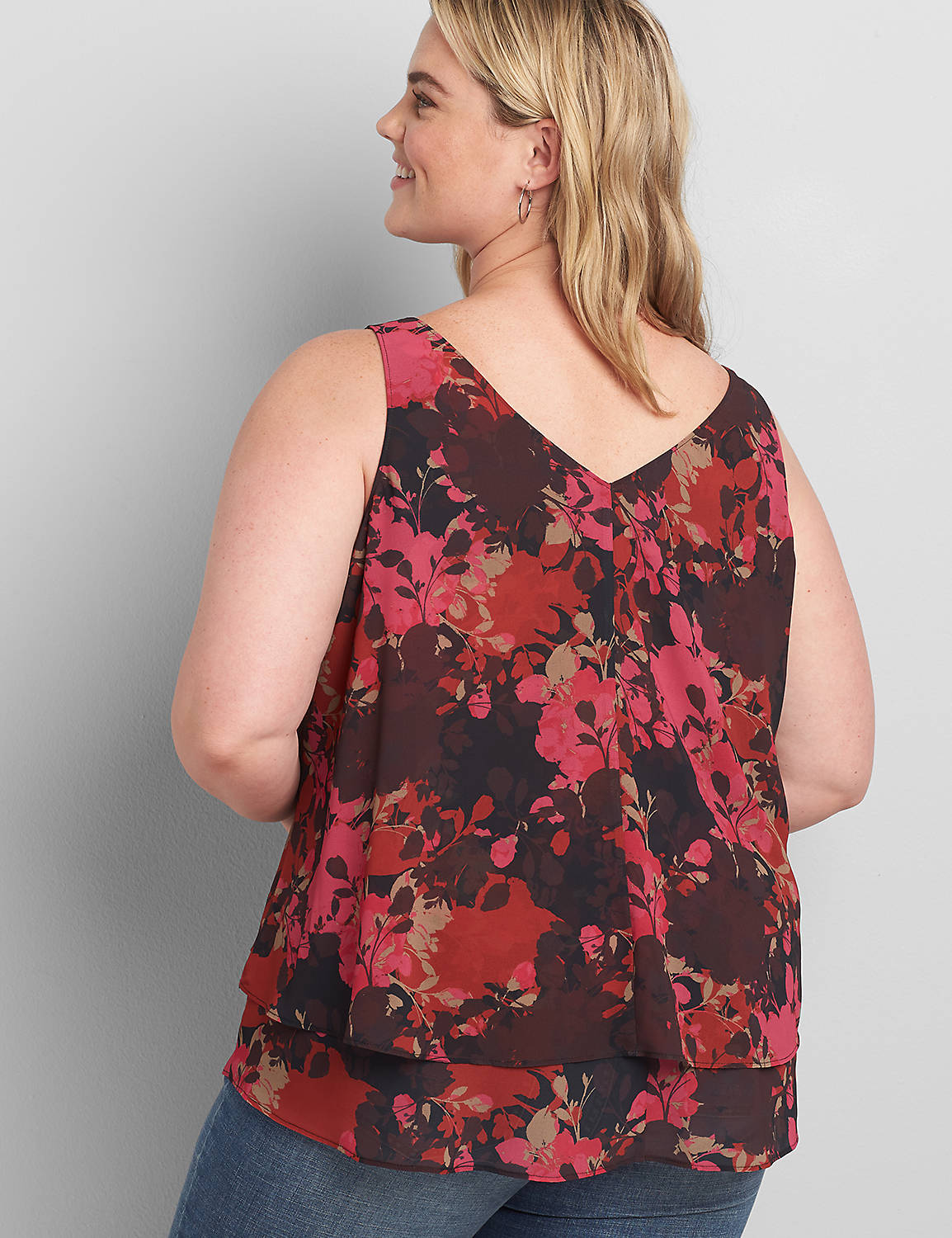 Outlet Sleeveless VNeck Double Layer Swing Tank -1114294:LBH20221_DrybrushedSilhouetteRoses_colorway1:12 Product Image 2