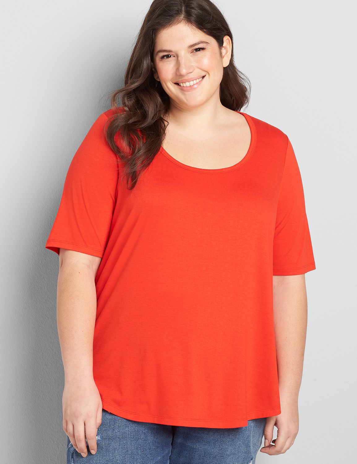 Perfect Sleeve U Neck Curved Hem Tee 1120372:PANTONE Flame Scarlet:30/32 Product Image 1