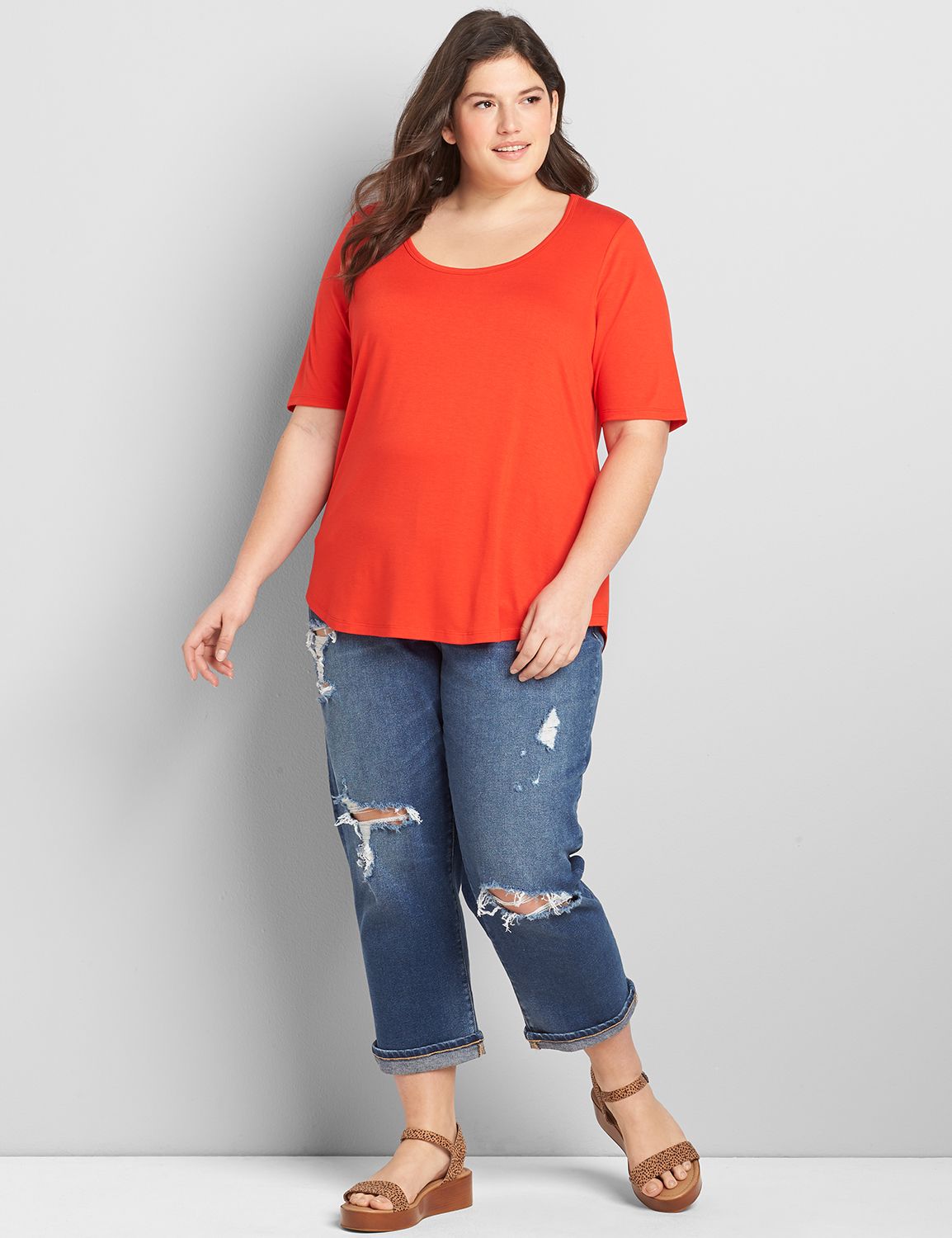 Perfect Sleeve U Neck Curved Hem Tee 1120372:PANTONE Flame Scarlet:30/32 Product Image 3