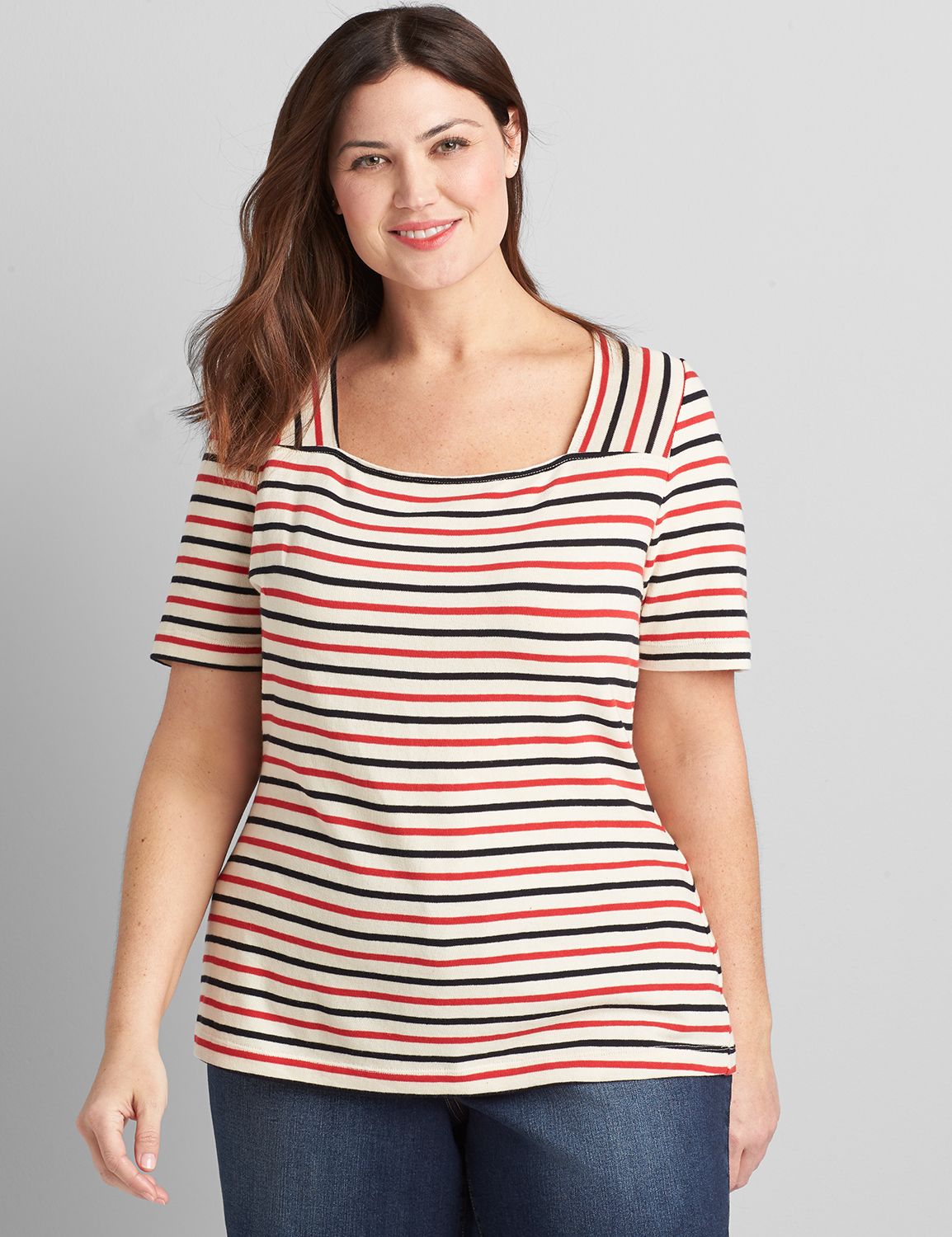 Short Sleeve Square Neck Stripe Tee Product Image 1