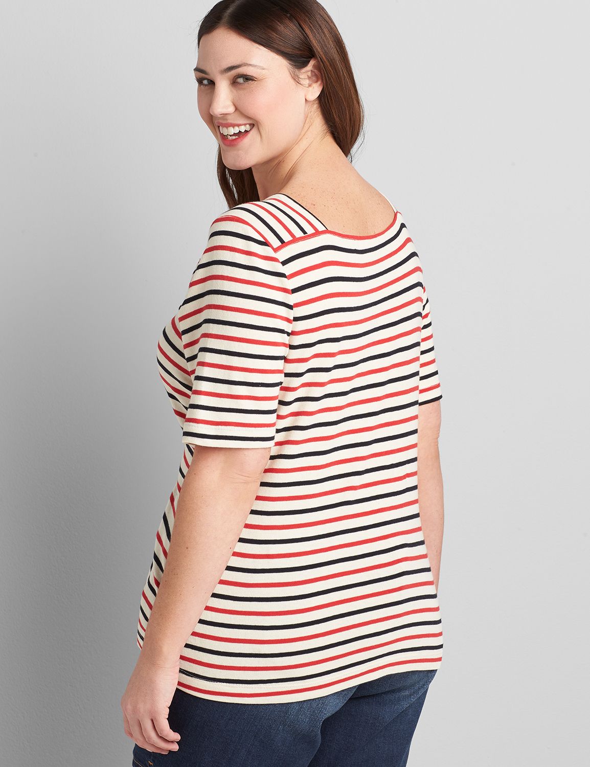 Short Sleeve Square Neck Stripe Tee Product Image 2
