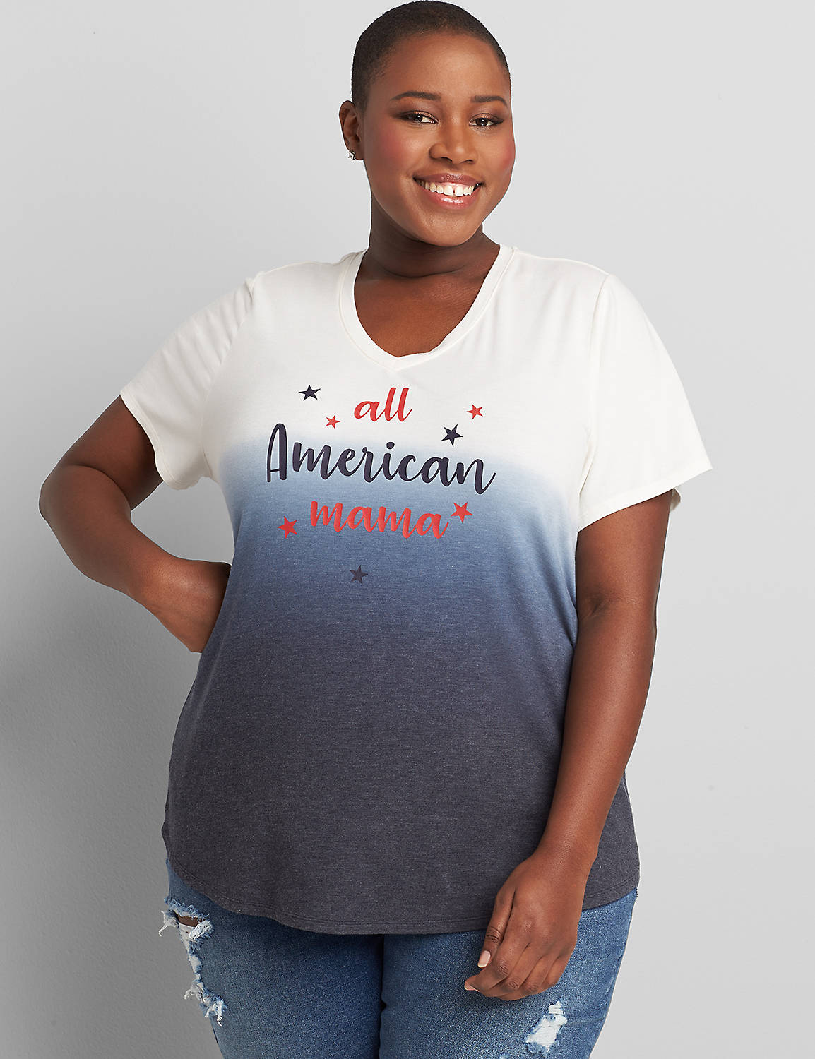 Short Sleeve V-neck Tee Lane Essentials: All American Mama 1121333:As Cad:38/40 Product Image 1