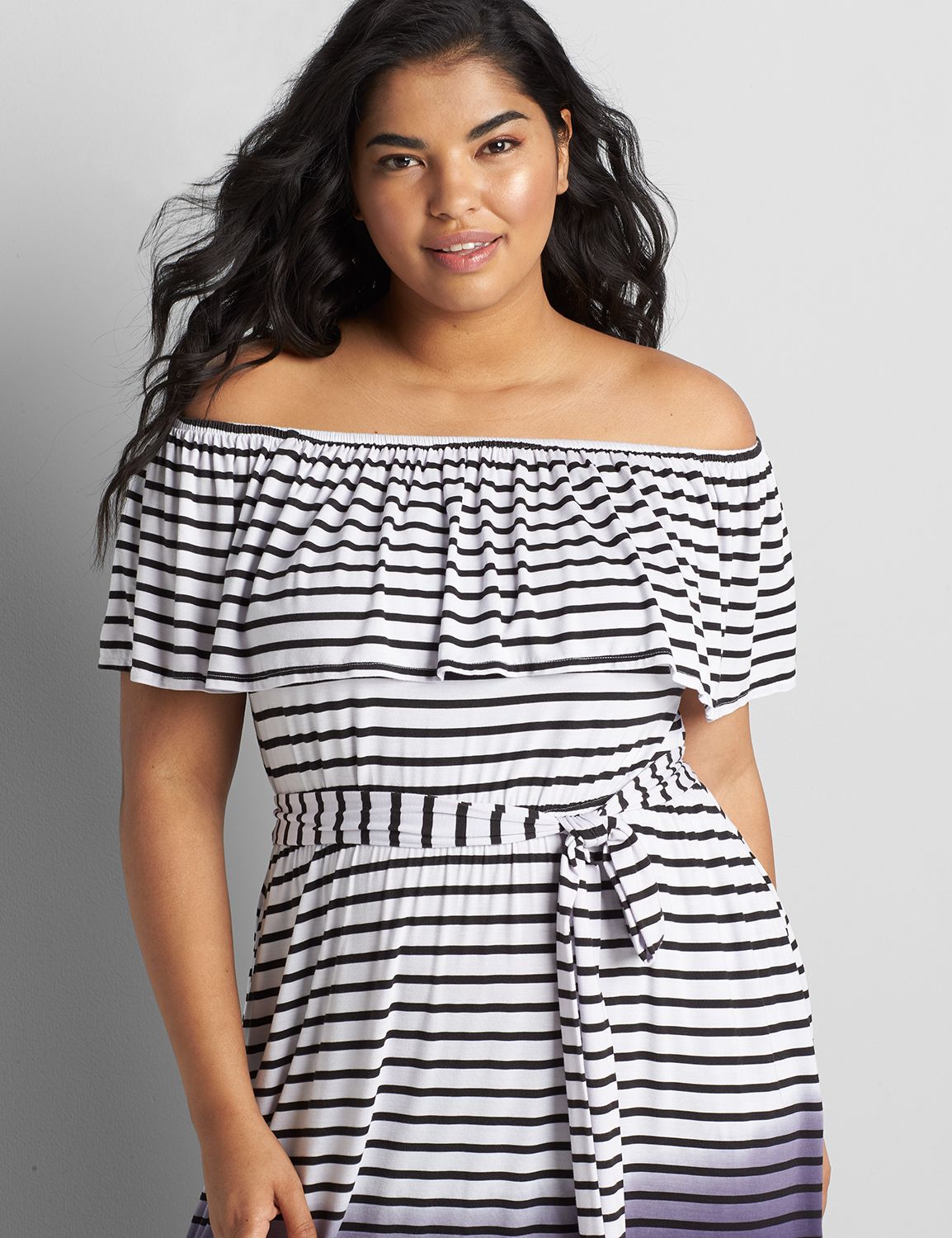black and white striped off the shoulder dress Intermix Black and White Striped Off-Shoulder Asymmetric Dress
