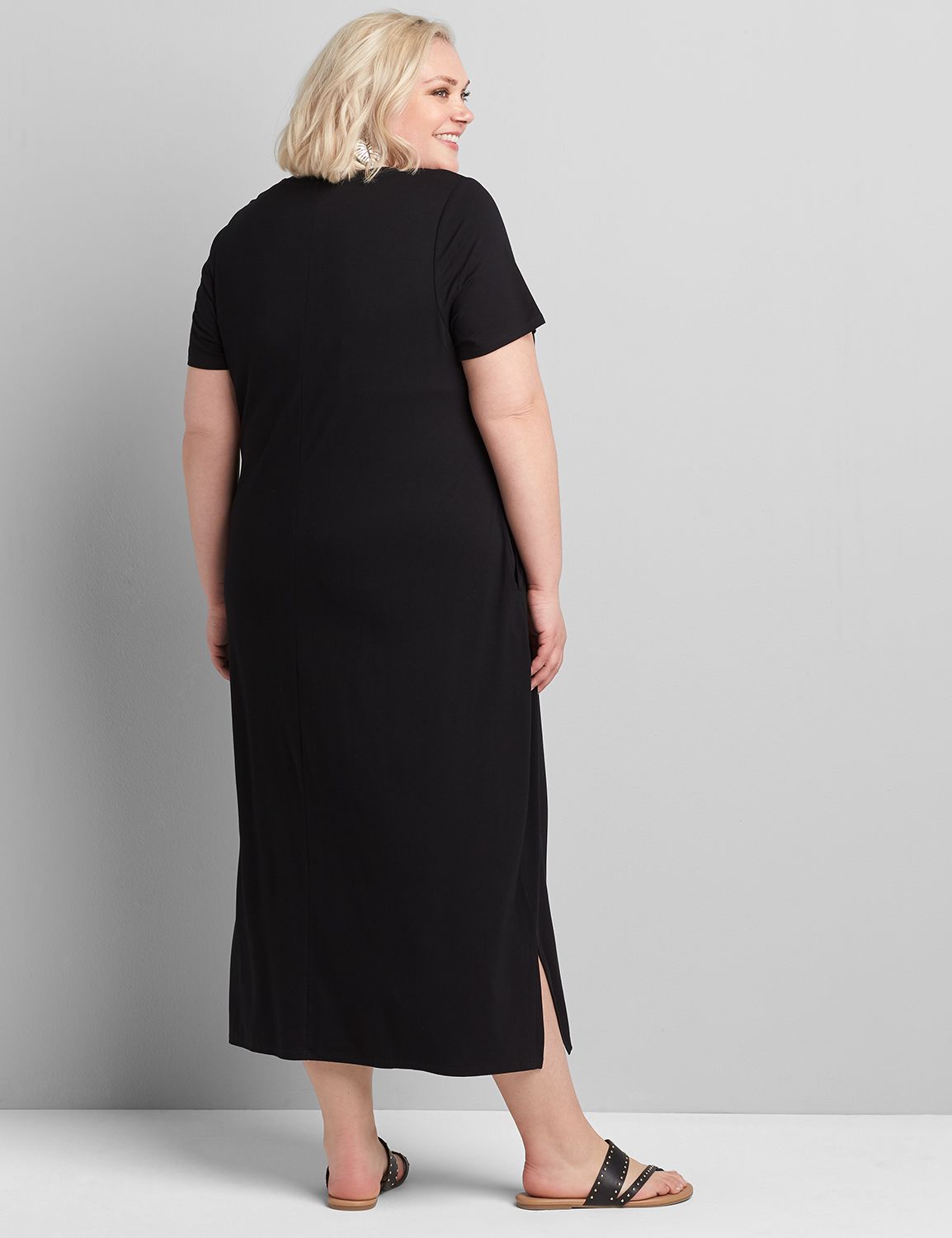 Short Sleeve Crew Neck Side Tie Midi Dress 1119977:Ascena Black:14/16 Product Image 2