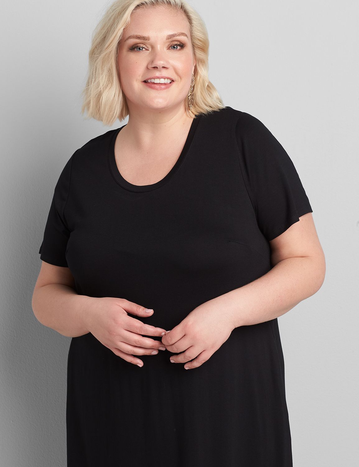 Short Sleeve Crew Neck Side Tie Midi Dress 1119977:Ascena Black:14/16 Product Image 3