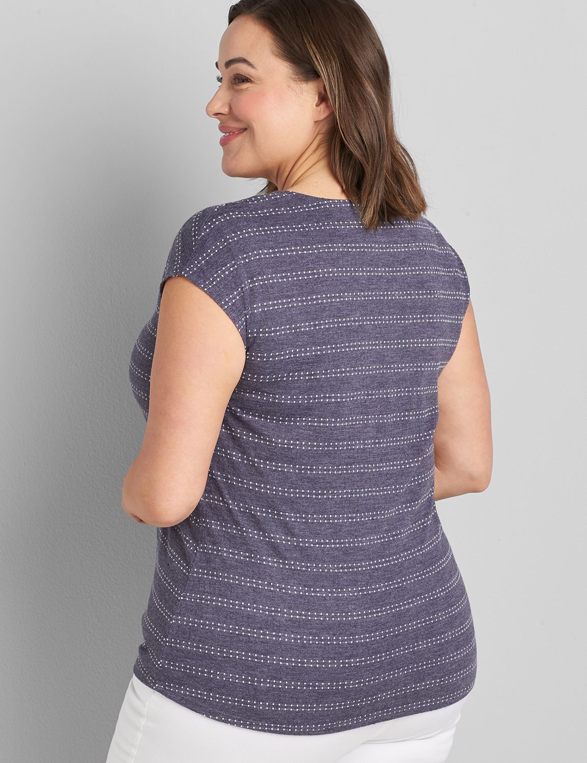 Striped Dolman Cap-Sleeve Tee With Tie Hem Product Image 2
