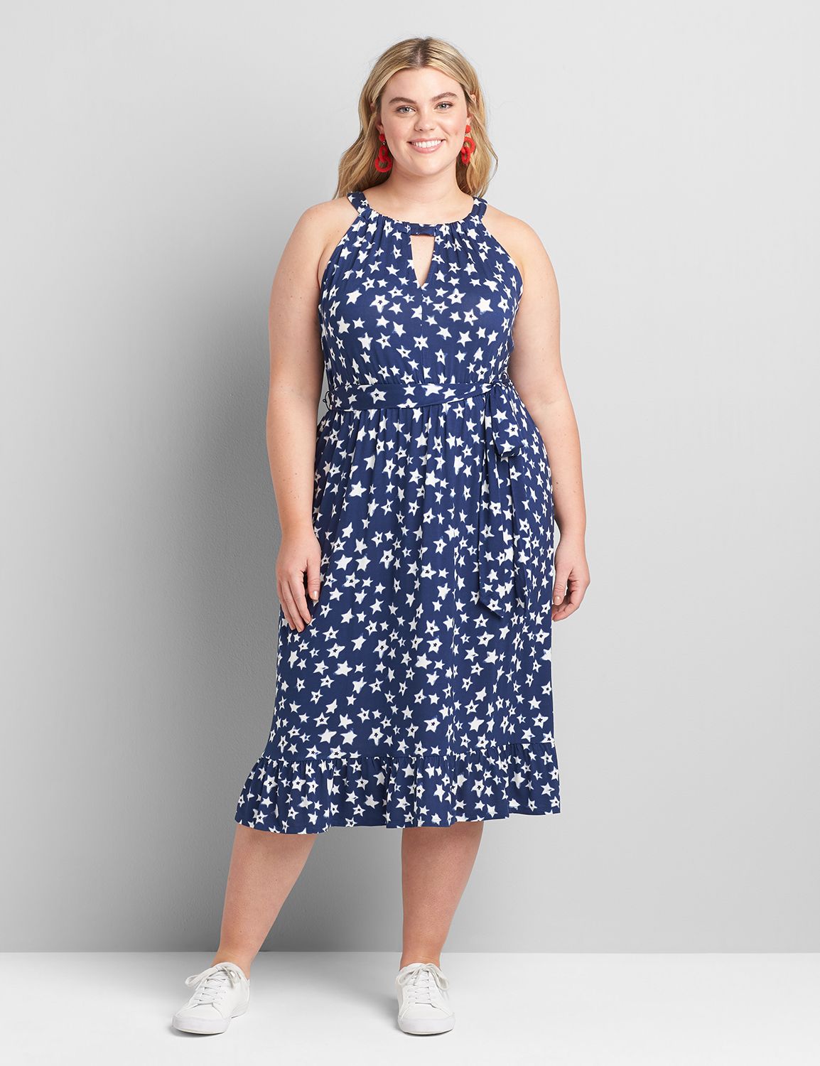 Halter Ruffle-Hem Fit & Flare Dress