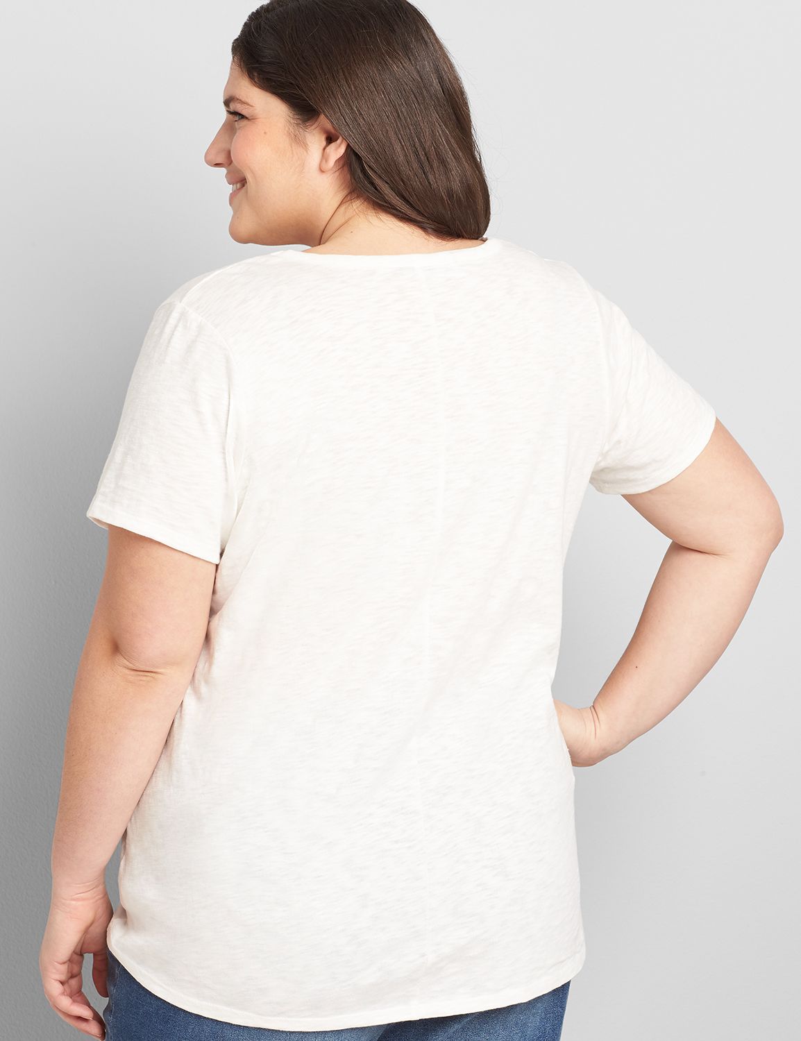 Short Sleeve Vee Neck Tie Waist Tunic Tee 1120170:Ascena White:10/12 Product Image 2