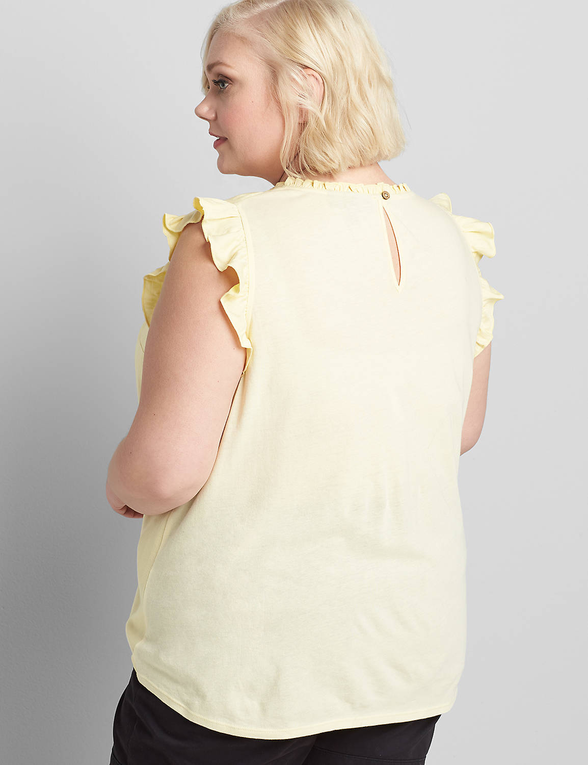 Sleeveless Crew Neck Embroidered Front Blouse 1121246:PANTONE Pale Banana:18 Product Image 2