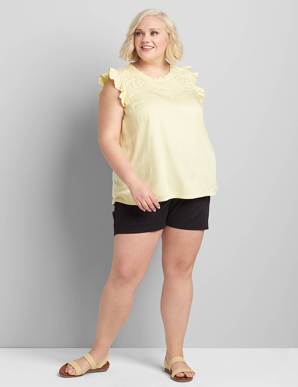 Sleeveless Crew Neck Embroidered Front Blouse 1121246:PANTONE Pale Banana:18 Product Image 3