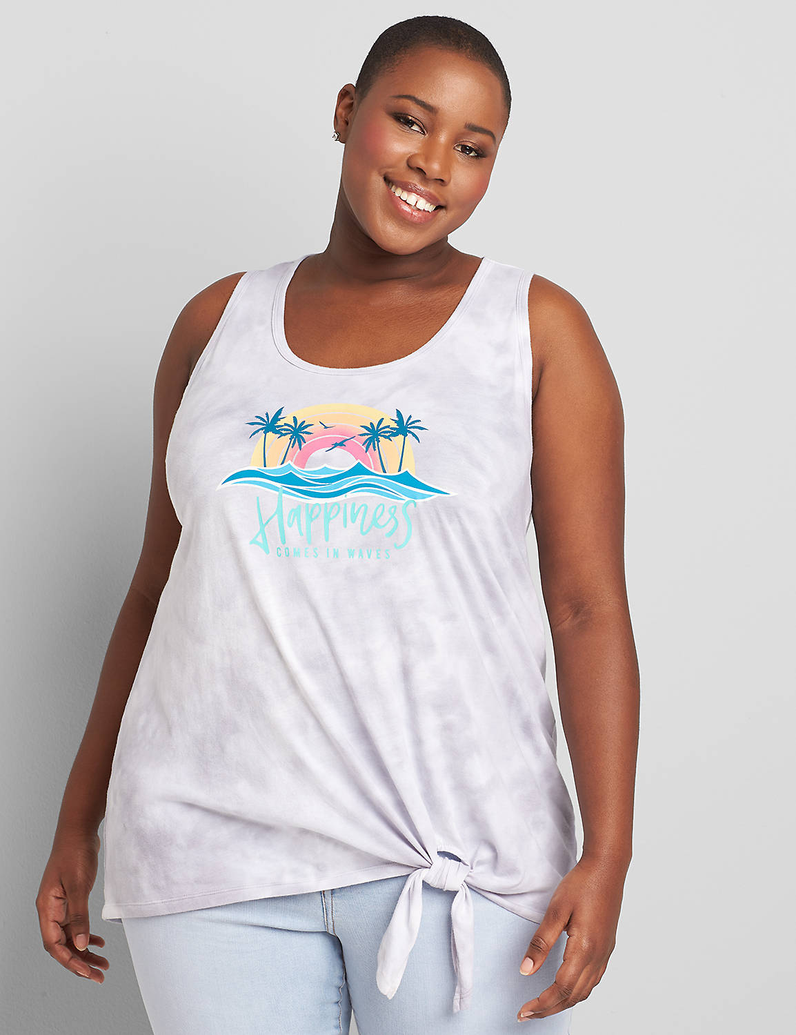 Tie-Hem Happiness Comes in Waves Graphic Tank Product Image 1