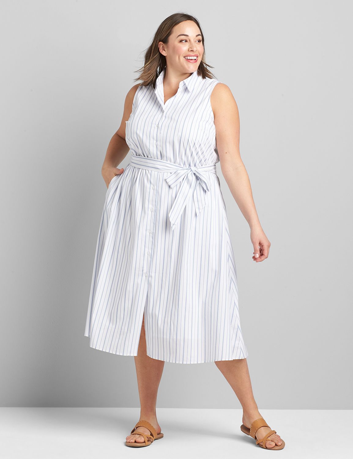 Sleeveless Striped Midi Shirtdress Product Image 1
