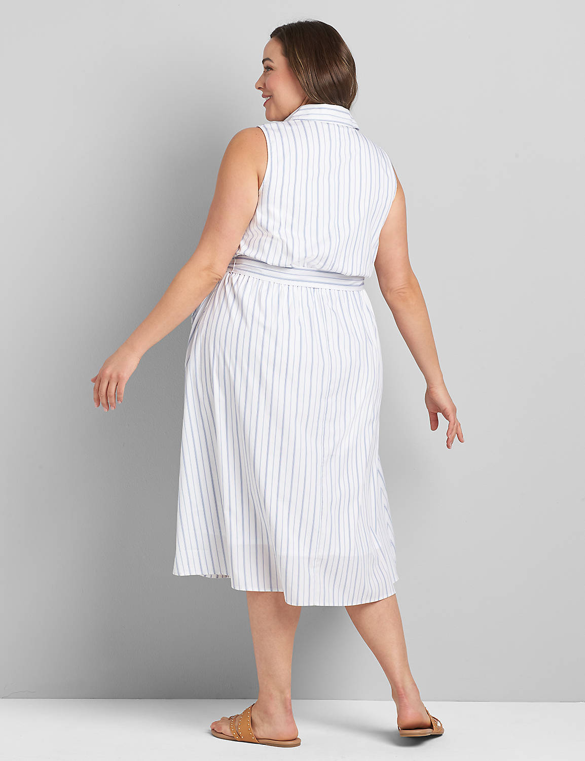 Sleeveless Striped Midi Shirtdress 1120380:Blue/White Stripe As Header:16 Product Image 2