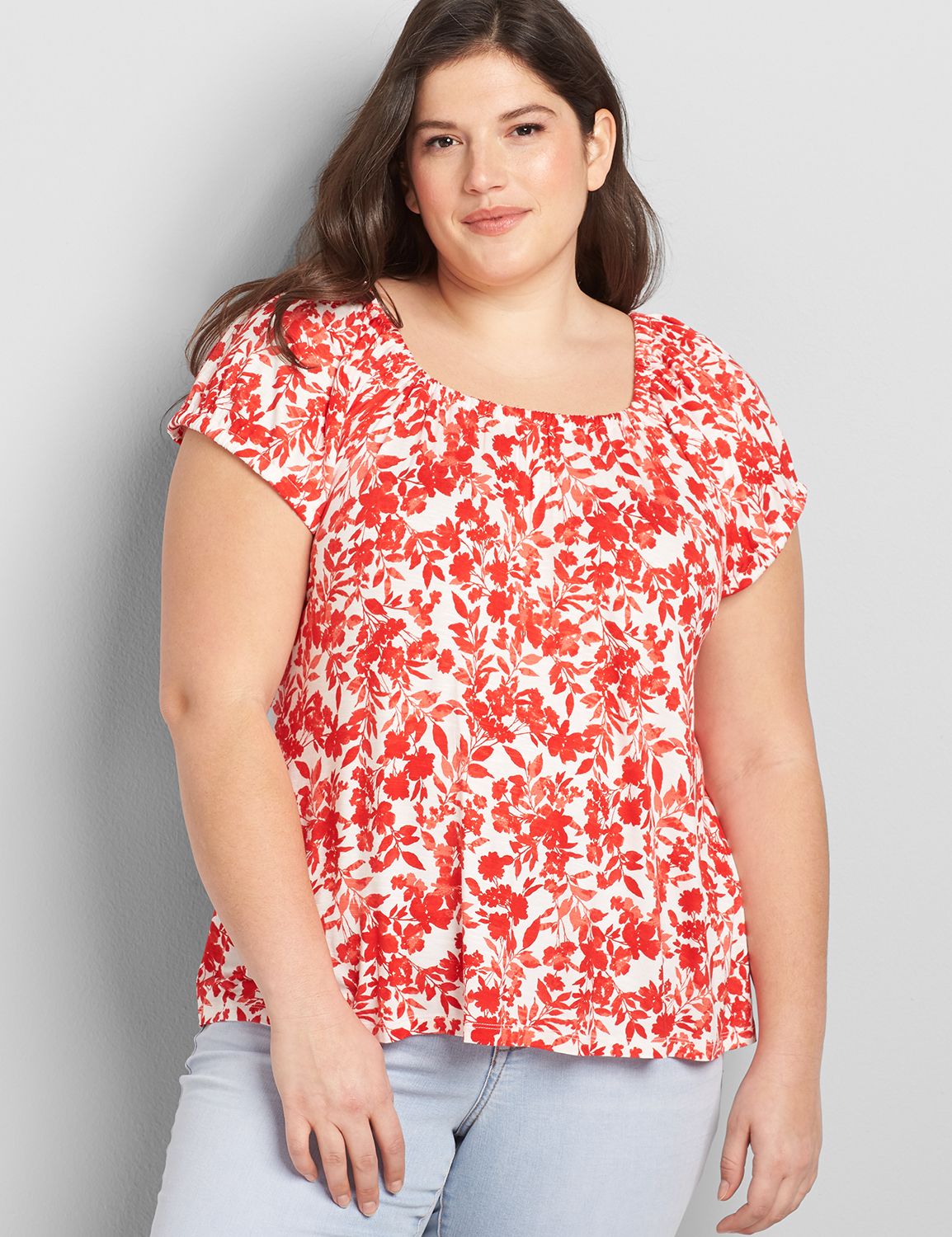 Short Peasant Sleeve Square Neck Swing Tee 1120055:LBSU21363B_ChantelleFloralSmall_C2:14/16 Product Image 1