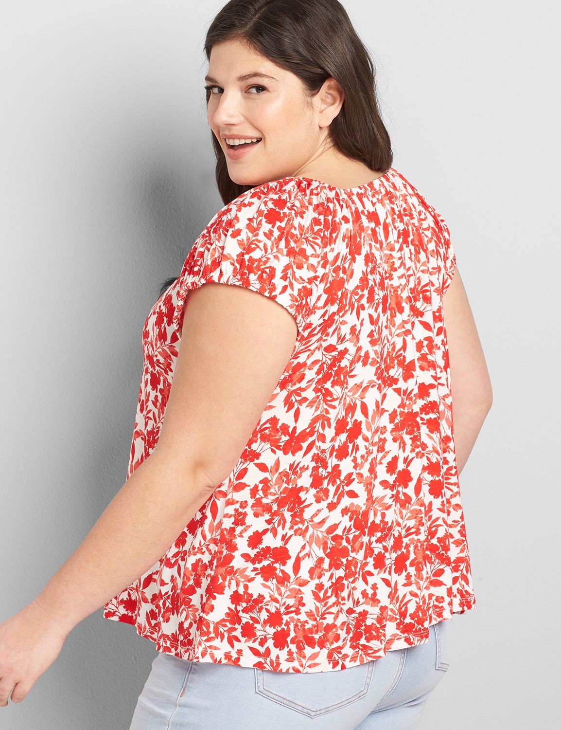Short Peasant Sleeve Square Neck Swing Tee 1120055:LBSU21363B_ChantelleFloralSmall_C2:14/16 Product Image 2