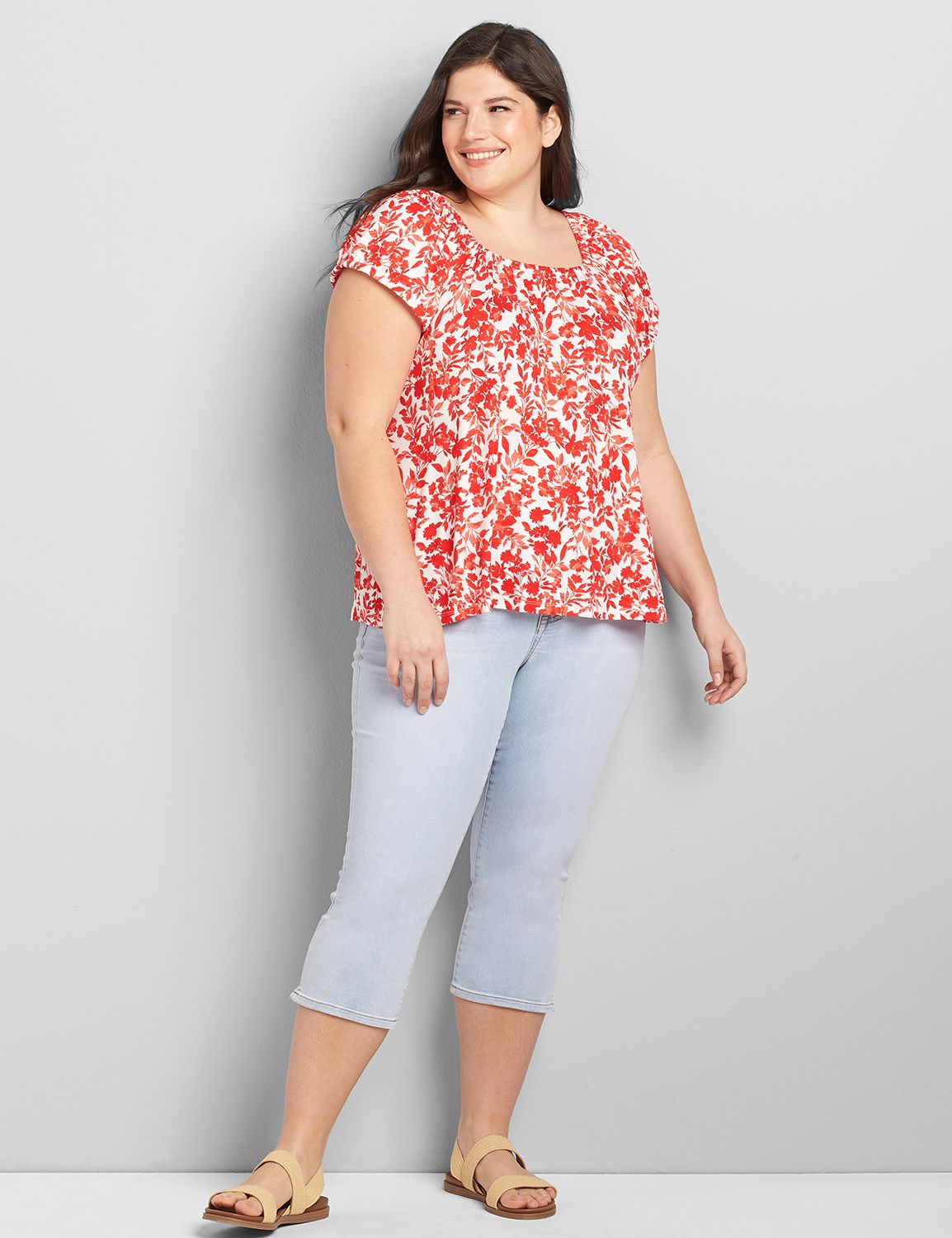 Short Peasant Sleeve Square Neck Swing Tee 1120055:LBSU21363B_ChantelleFloralSmall_C2:14/16 Product Image 3
