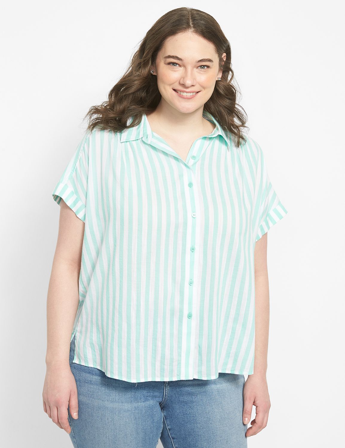 Classic No Peek Button-Down Tie-Hem Blouse