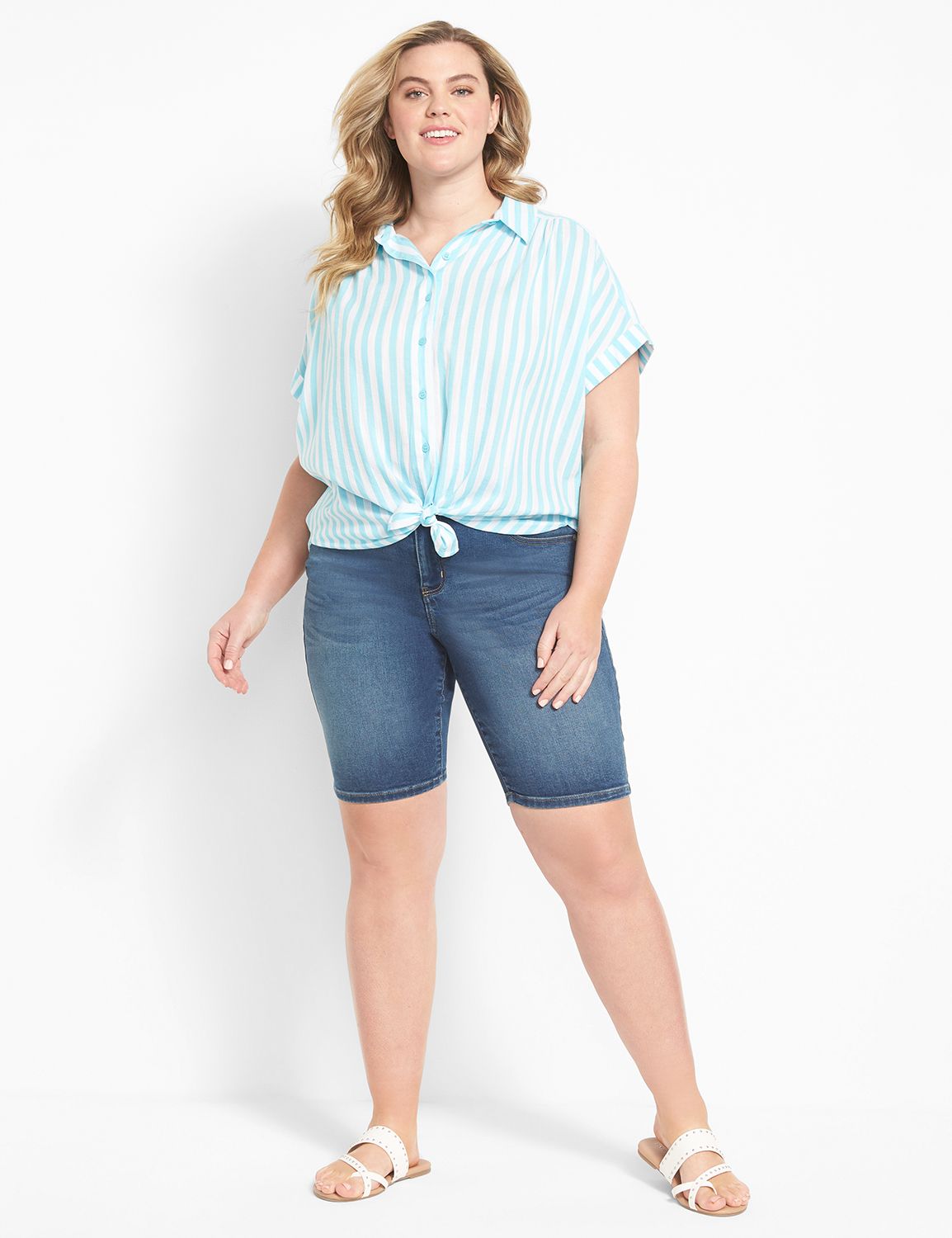 Short Sleeve Tie Hem Button Down 11