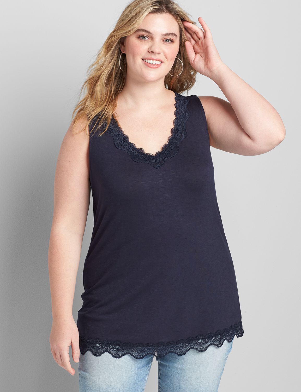 Sleeveless V Neck Straight Hem Lace | LaneBryant