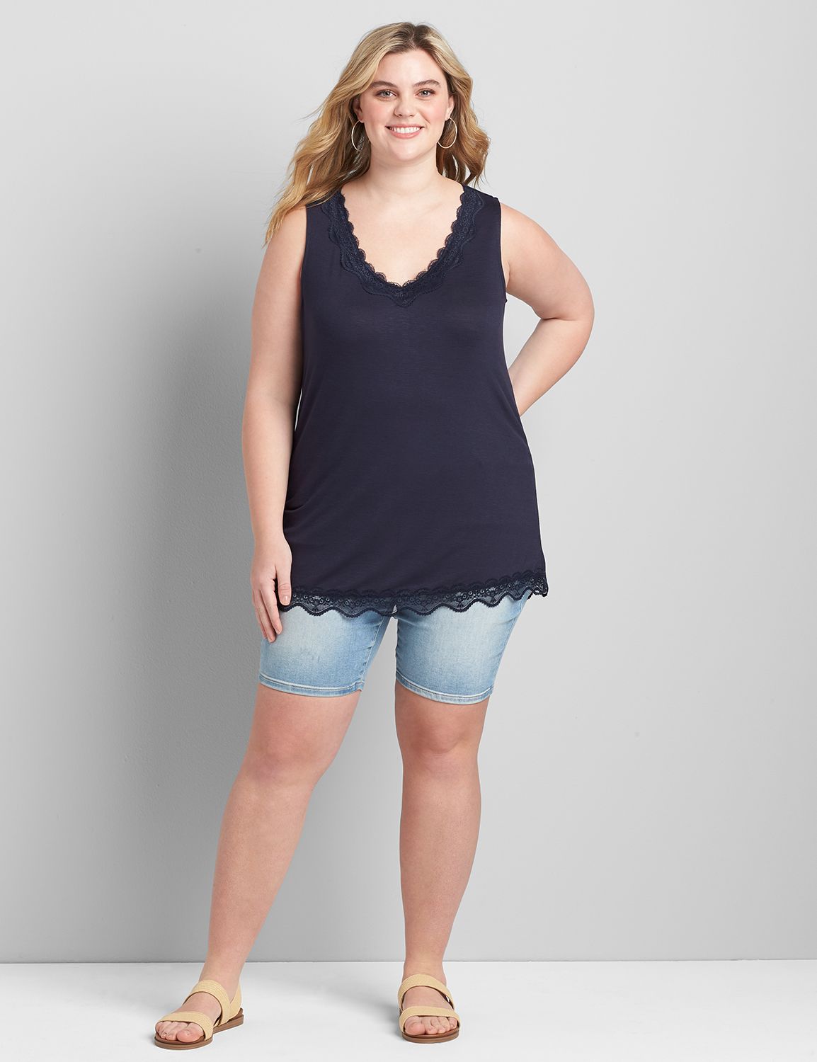 Sleeveless V Neck Straight Hem Lace | LaneBryant