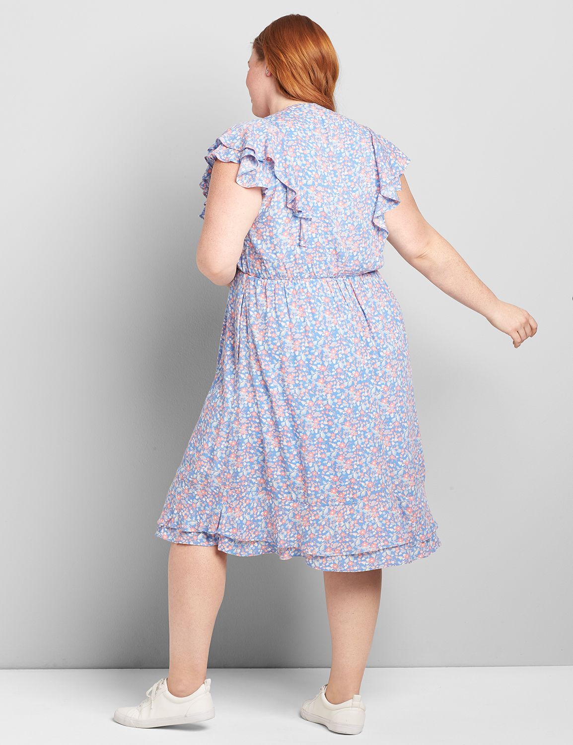 Cap Ruffle Sleeve V Neck Fit And Flare Romantic Dress 1120602:LBSU21316_FloralGarland_colorway2:20 Product Image 2