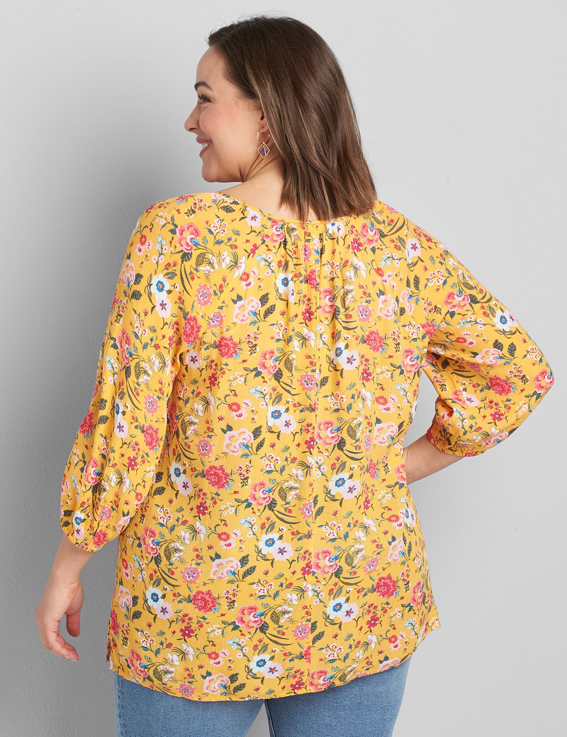 3/4 Sleeve Squared Split Neck Peasa Product Image 2