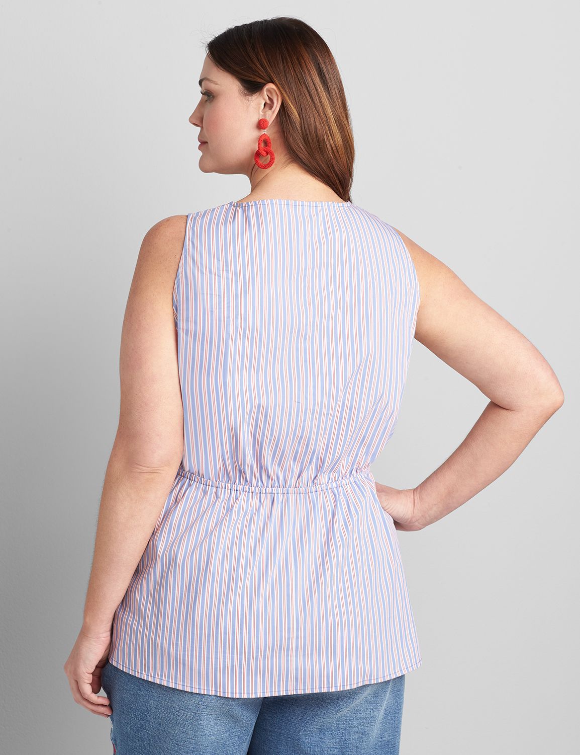 Sleeveless Button Down Peplum Strip Product Image 2
