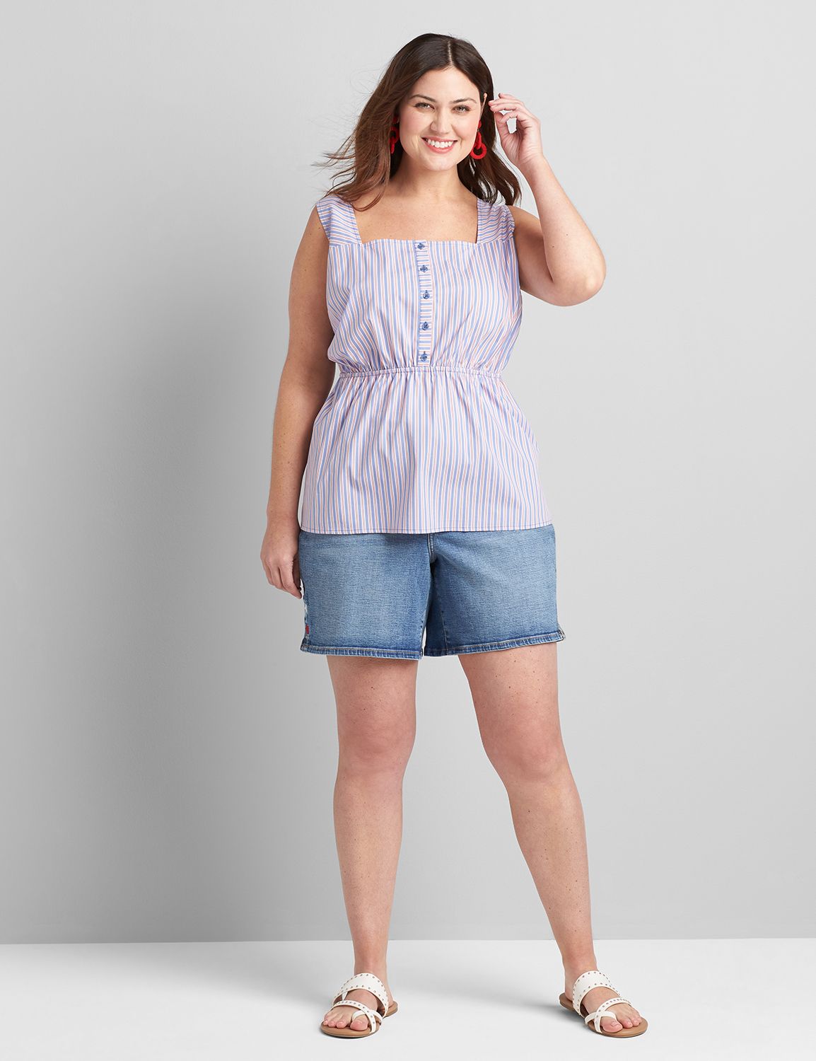 Sleeveless Button Down Peplum Strip Product Image 3