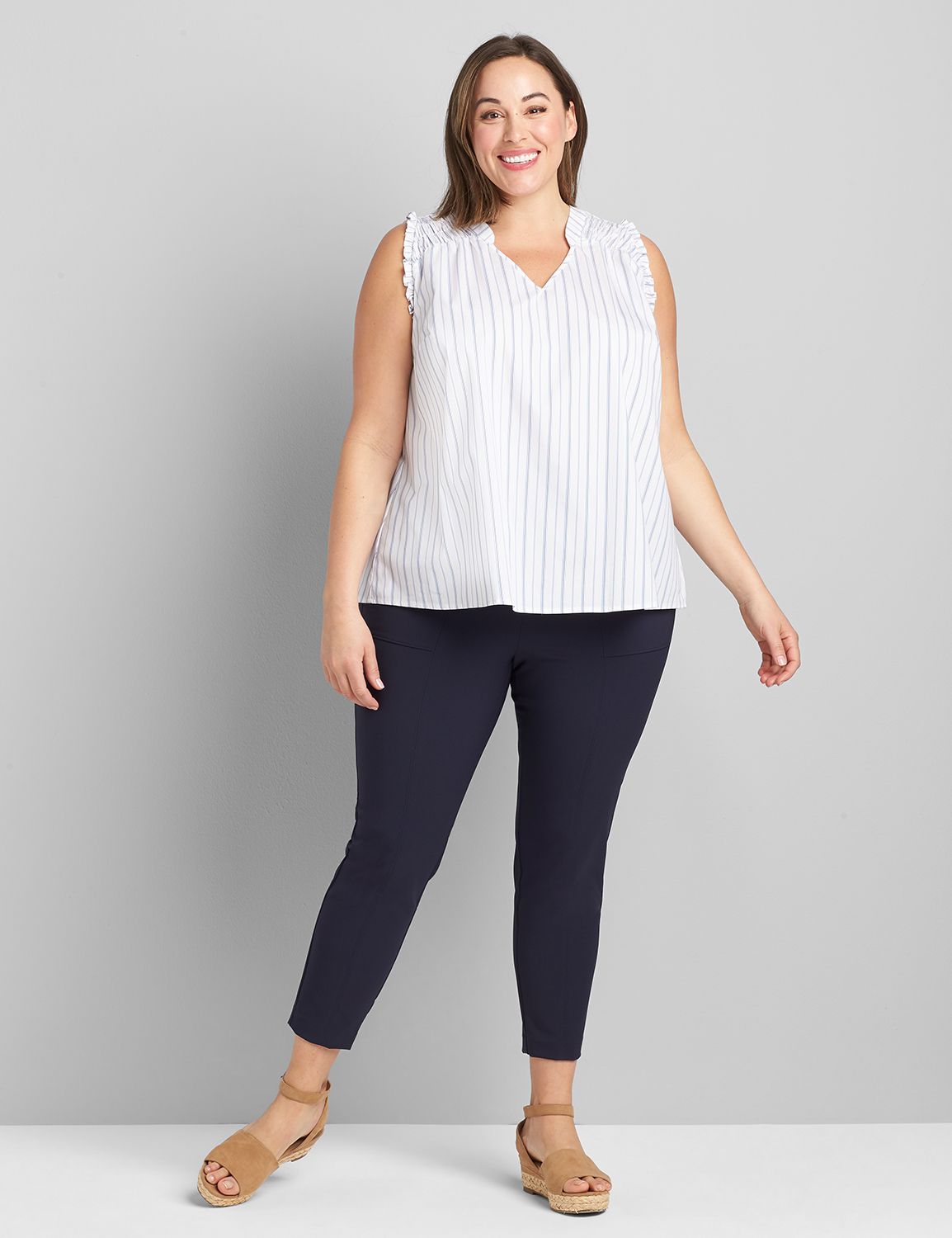 Sleeveless V Neck Smock Yoke Shell Product Image 3
