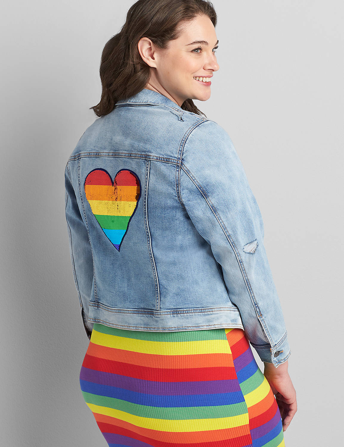 Denim Jacket - Light Wash with Sequin Heart Product Image 1