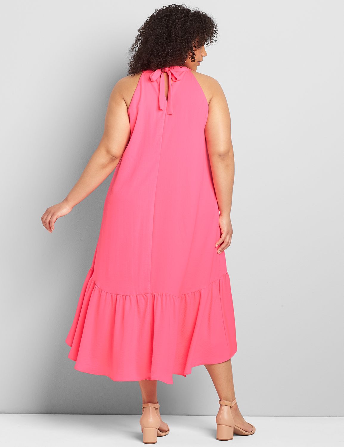 Sleeveless Halter Neck High Low Trapeze Dress 1120011:PANTONE Knockout Pink: 18/20